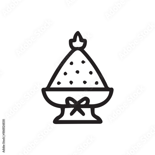 Traditional Thai conical offering or dessert on a pedestal tray with a bow decorative icon