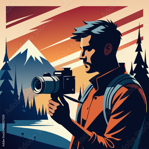 Photographer capturing mountain landscape