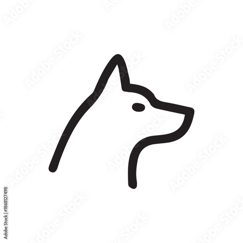 A striking simple black outline of a dog profile against a clean white background