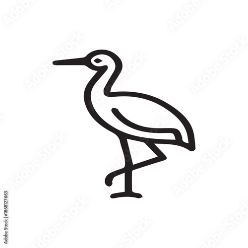 Graceful water bird standing on one leg in a clean minimalist line art style