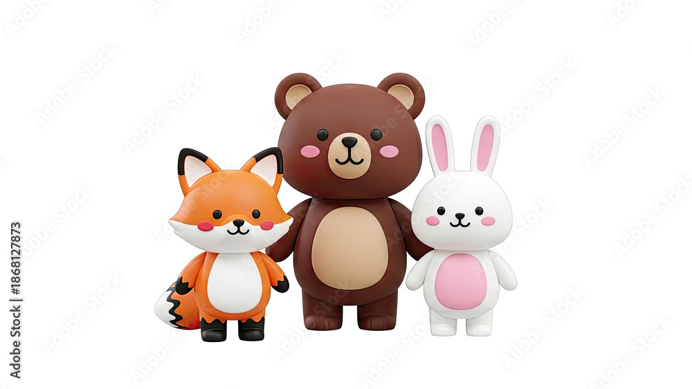 Obraz premium Cute 3D Fox, Bear, and Rabbit Trio