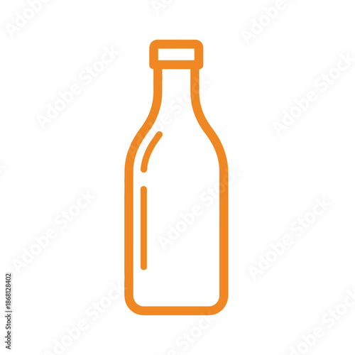 Orange Outline Glass Bottle Icon on White Background