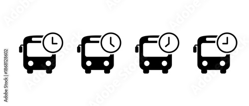 Bus time icon set in flat style. Public transportation schedule and departure symbol