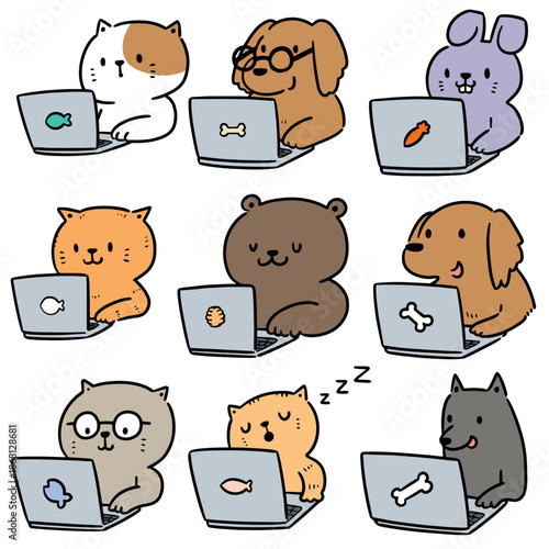 vector set of animal office worker