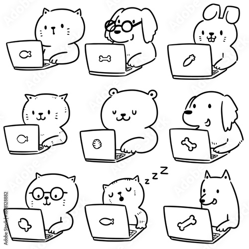 vector set of animal office worker