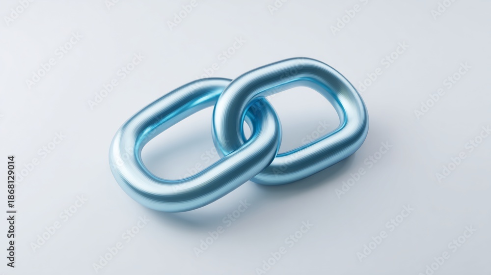 Naklejka premium Two interconnected, metallic-blue links with glossy finish, centered on a light-grey background