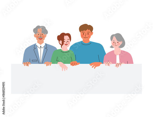 people holding blank banner