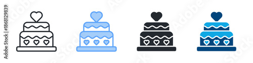 Cake Icon Set Multiple Style. Designed In Outline, Blue, Glyph, Dual Tone