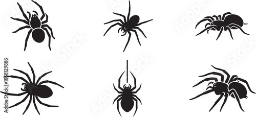 Spider Silhouette Collection with Various Species and Webs, Arachnid Vector Art for Halloween and Nature Design, Creepy Crawly Animal Icons , Generative Ai