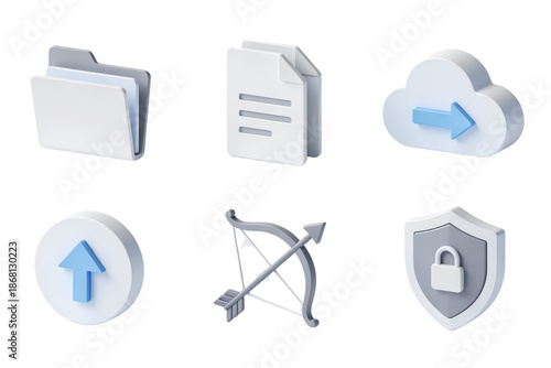 3D Render File Management, Cloud Storage, and Security Icons