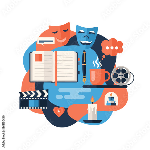 A colorful film strip icon on a white background, conveying creativity and media production.