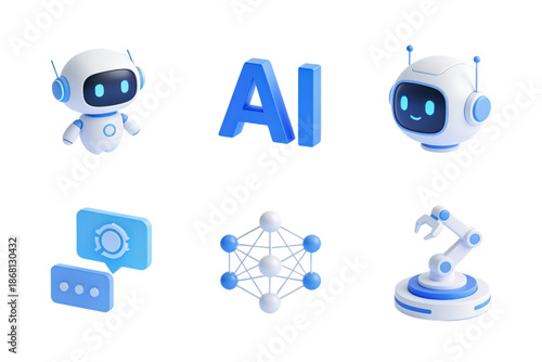 3D Artificial Intelligence and Robotics Icon Set