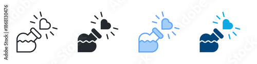 Love Potion Icon Set Multiple Style. Designed In Outline, Blue, Glyph, Dual Tone