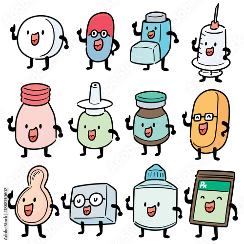 vector set of medicine cartoon