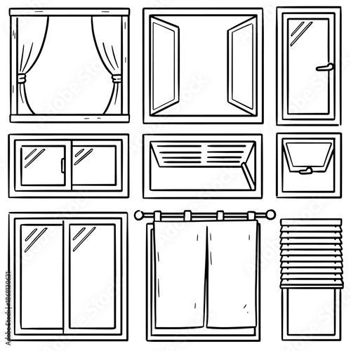 vector set of window cartoon
