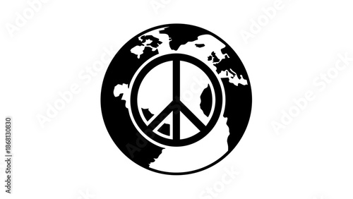 A striking image that symbolizes global peace, featuring the peace symbol set against a world globe background, conveying a message of unity and harmony