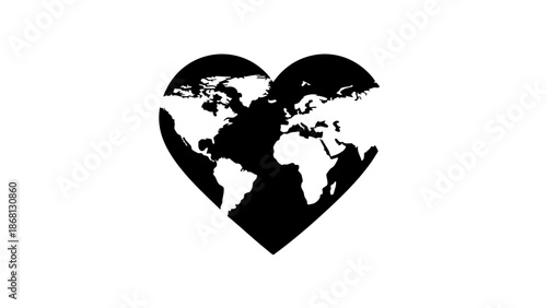 A heart-shaped world map, symbolizing global love, connection, and unity