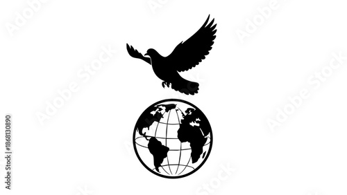 Symbol of world peace: A dove in flight above a globe, representing peace and unity across the world