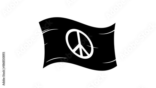 A black flag with a white peace symbol