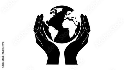 A symbol of global protection with hands cupping a globe, emphasizing care and preservation for our planet