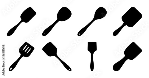 Various Types of Spatula Silhouettes for Cooking and Baking Preparation