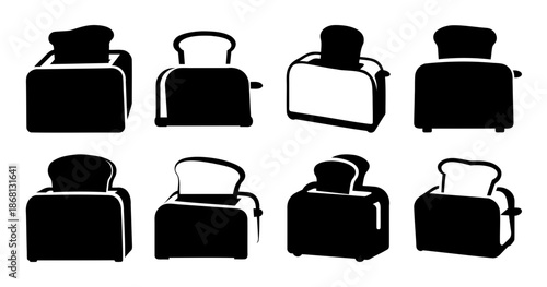 Silhouette Collection of Toasters with Bread Slices for Breakfast Toast Icon Set