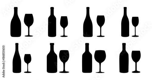 Black silhouettes of wine bottles and glasses arranged in a pattern