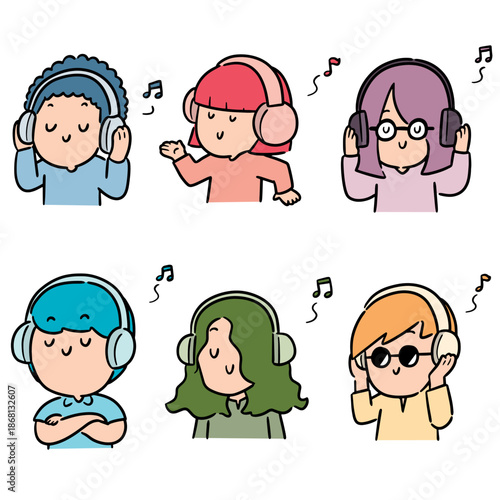 vector set of people listening music