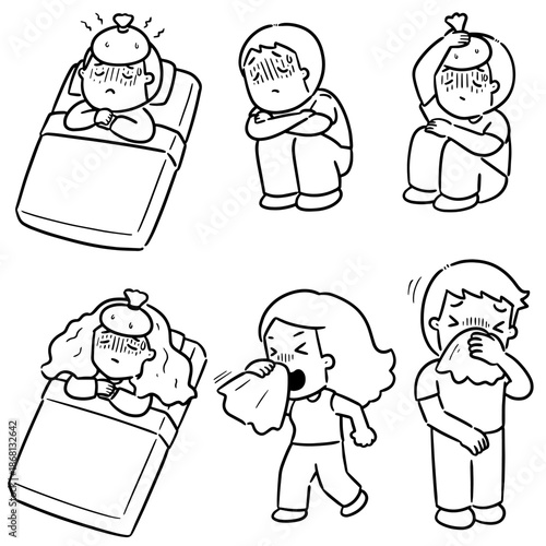 vector set of sick people