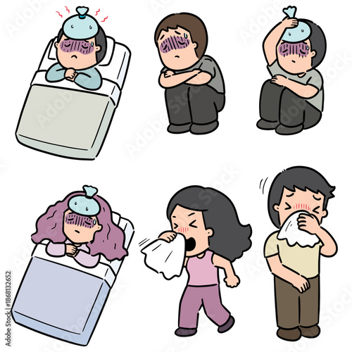 vector set of sick people