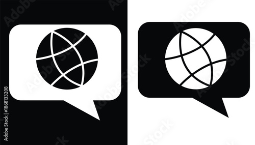 Vector illustration of a fan turbine globe symbol featuring a black basketball and soccer ball sphere set for global sports web design