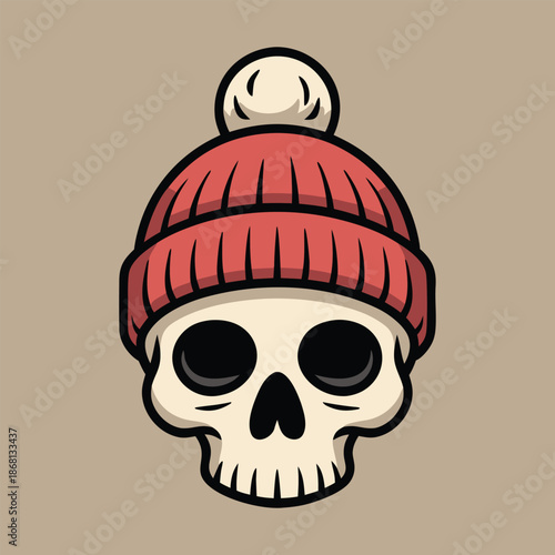 Christmas Winter Cap Skull Vector Graphic – Festive Beanie Skull Art