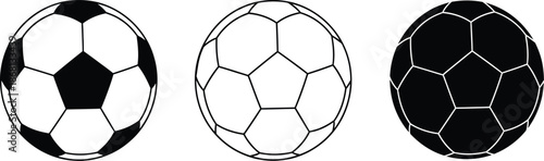 Three soccer balls in different designs and colors on a white background
