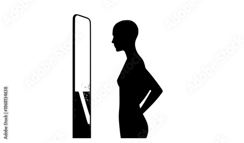 Abstract Person Facing Mirror Inner Self Concept Vector Illustration
