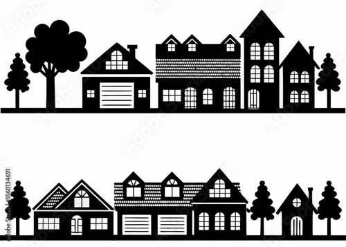 Various houses with trees in a neighborhood setting