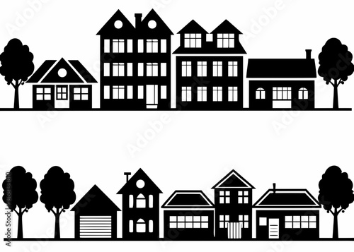 Modern homes and buildings in a suburban neighborhood setting