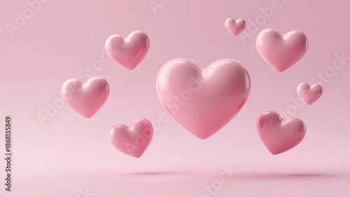 Pink hearts floating against soft pink background
