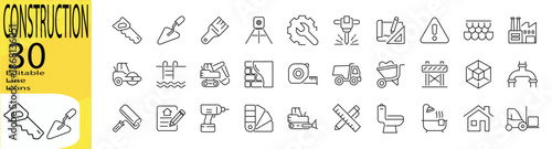 Construction icon set. Editable stroke.	