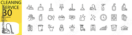 Cleaning Service icon set. Editable stroke.	