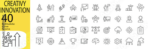 Creativity Innovation icon set. Editable stroke.	