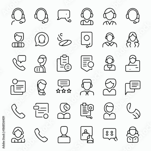 Customer Service and Support Line Icons Set