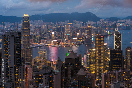 Wallpaper Mural View of Hong Kong and Kowloon from Victoria peak. Evening, sunset. Panorama of Hong Kong, skyscrapers and nature. 21 May 2025, Hong Kong, China Torontodigital.ca