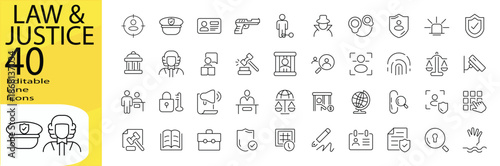 Law & Justice icon set. Editable stroke.	