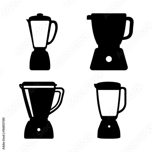 Four different blender icons in a white background and black shapes