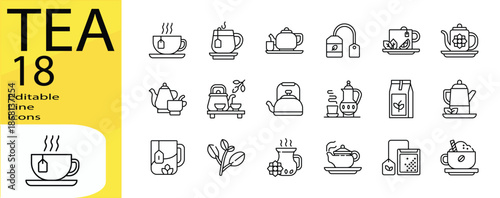 Tea icon set. Editable stroke.	