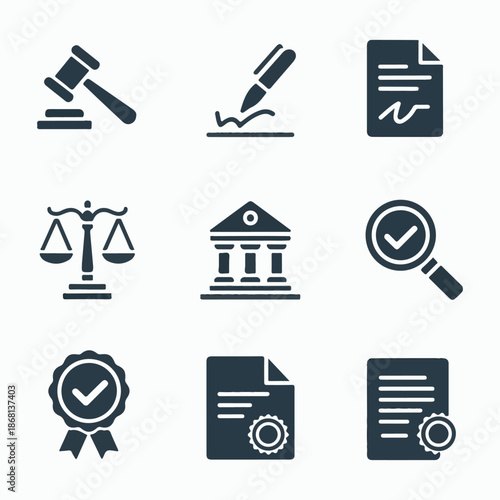Legal, Compliance, and Justice Vector Icon Set