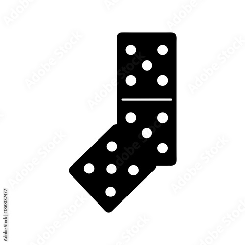 Two black dominoes with white dots arranged in an l-shape displaying game numbers