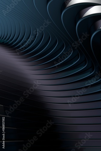 Modern organic architecture detail. Futuristic metal Building. Art background with abstract curved shapes. 3D rendering