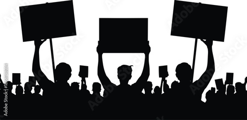 Silhouette Protesters Holding Blank Banners – Concept of Public Voice & Advocacy