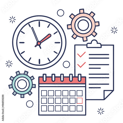 Time Management Vector Illustration – Productivity and Work Efficiency Concept